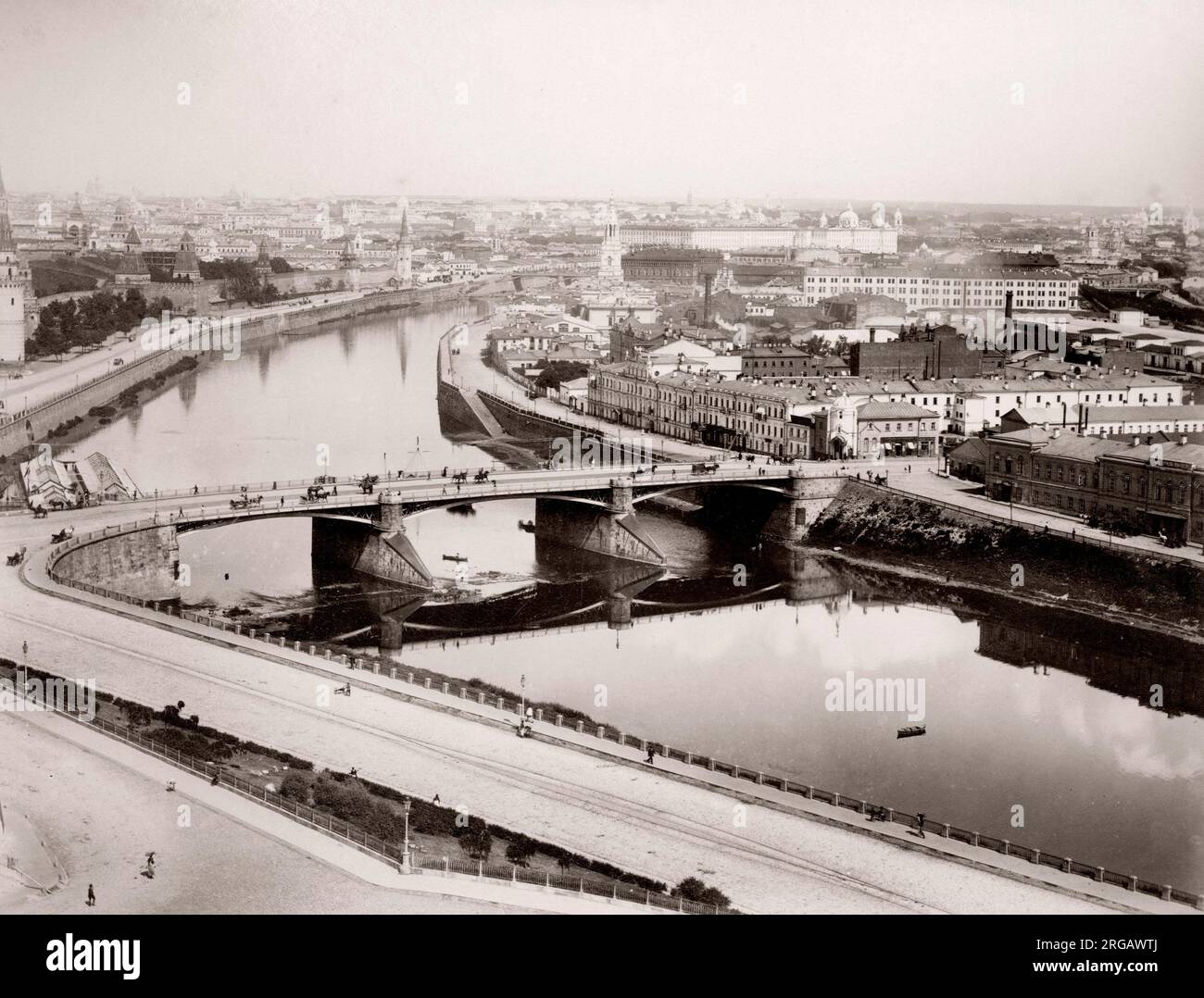 19th century vintage photograph Russia - the river in Moscow with the Foundling Hospital beyond Stock Photo