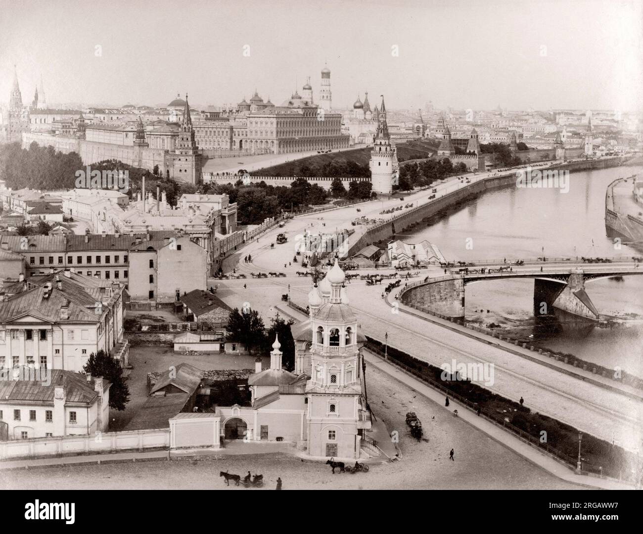19th century vintage photograph Russia - along the Moskva River, Moscow, Kremlin Stock Photo