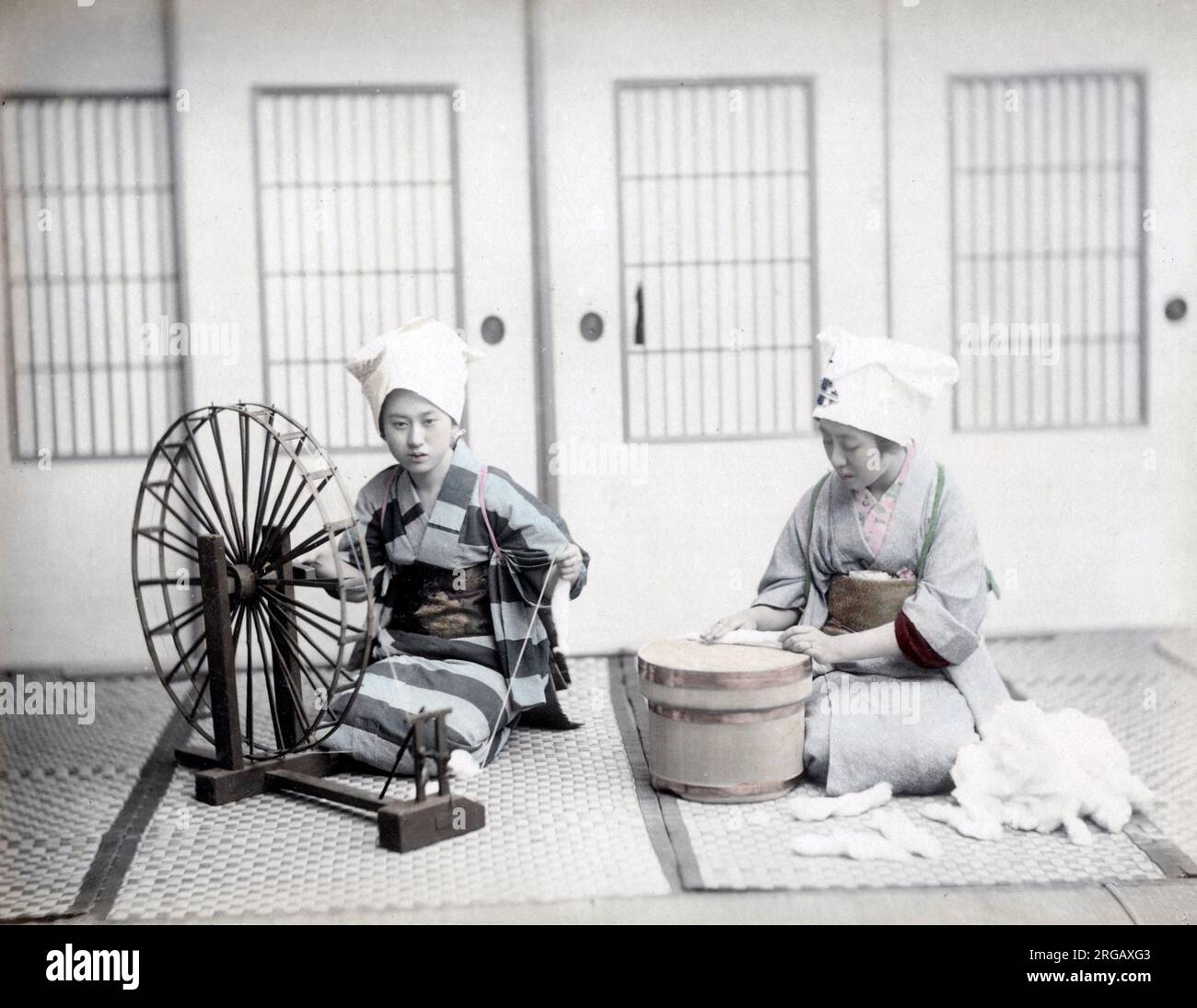 Spinning thread, Japan, c.1880's Vintage late 19th century photograph ...