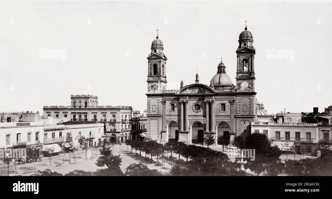 Vintage 19th century photograph: Montevideo Metropolitan Cathedral, Uruguay Stock Photo