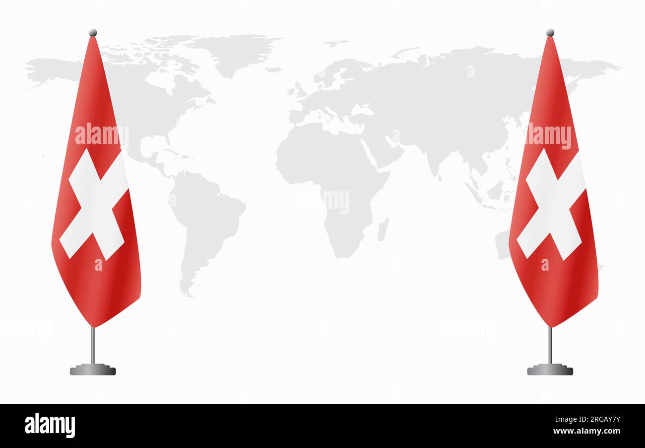 Switzerland and Switzerland flags for official meeting against background of world map. Stock Vector