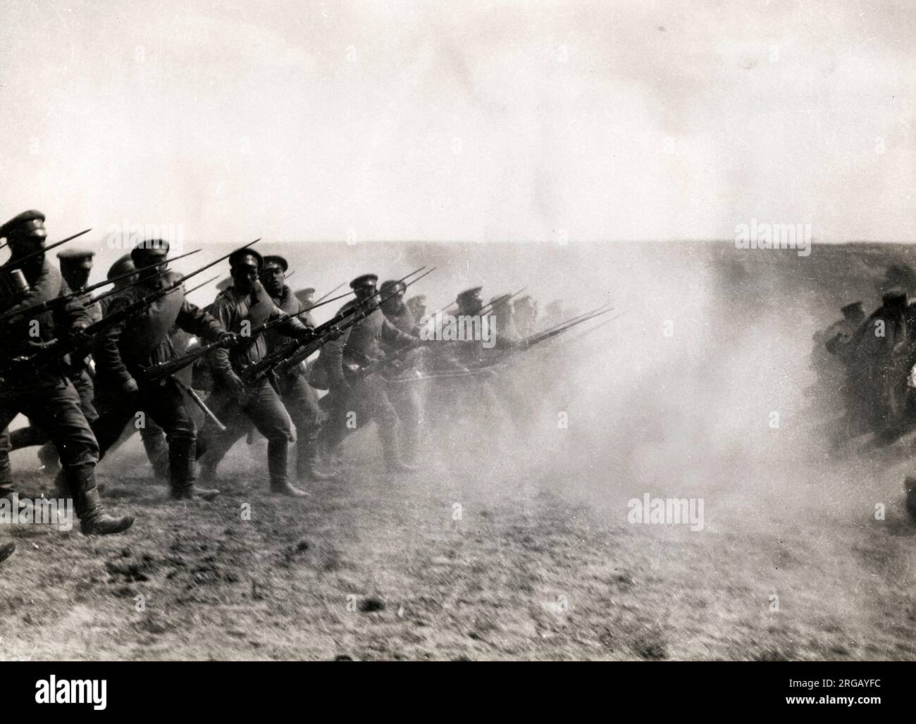 Russian troops advancing in France during World War I Stock Photo