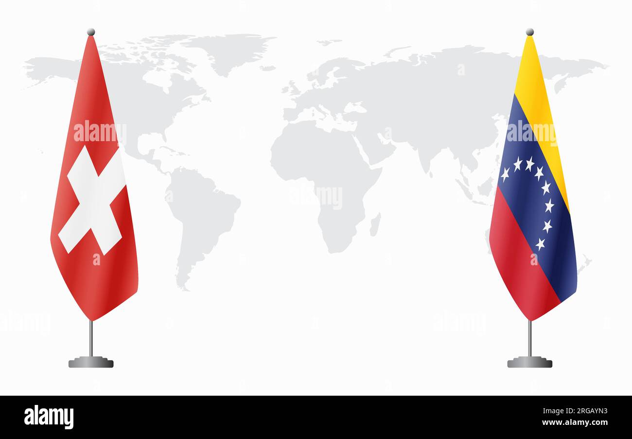 Switzerland and Venezuela flags for official meeting against background of world map. Stock Vector