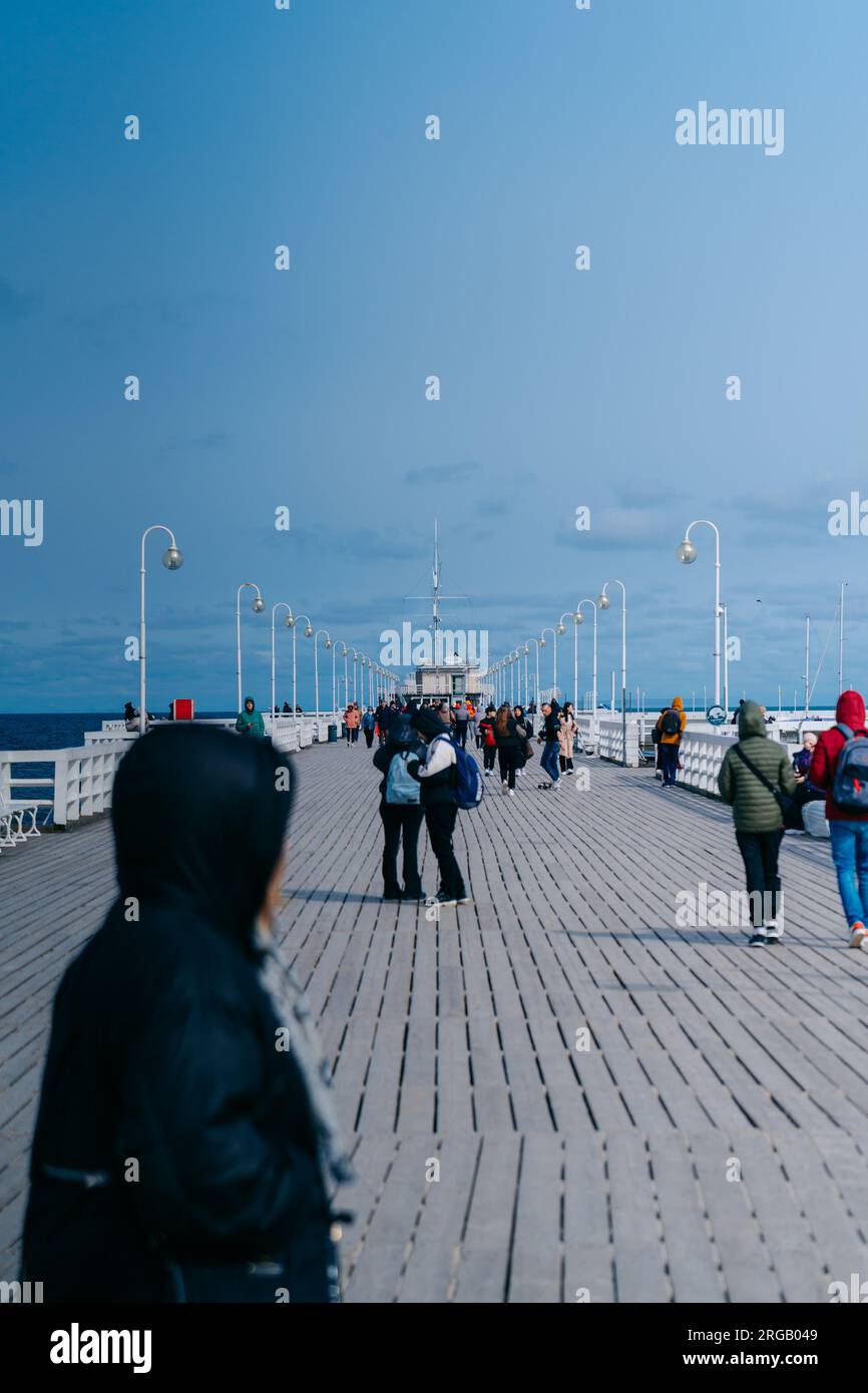 5.4.2023 Gdansk, Poland. Molo w Sopocie is an Iconic Sopot pier, Polands longest wooden pier, providing breathtaking Baltic Sea views, leisure, and Stock Photo