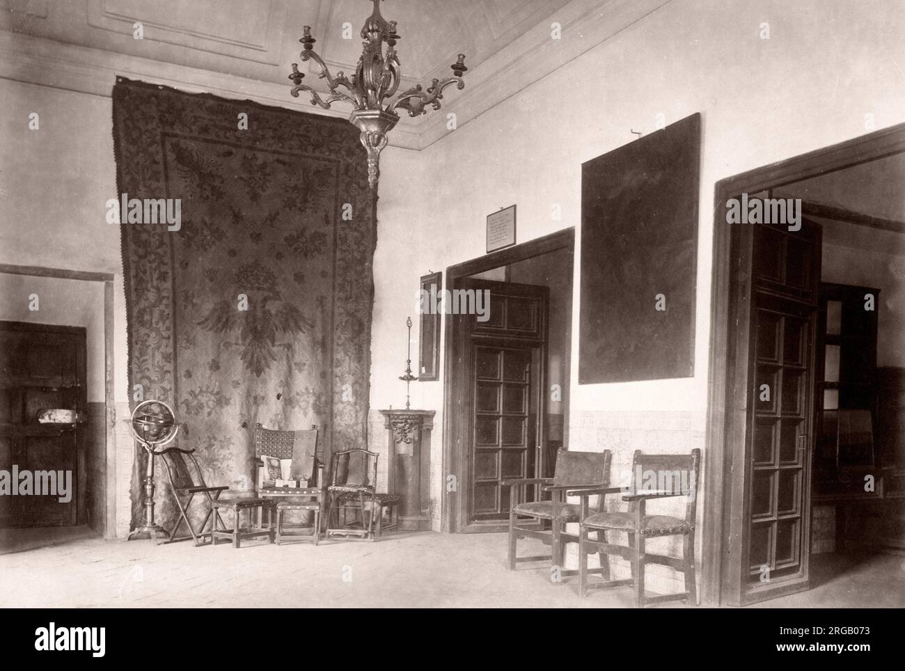 19th century vintage photograph - Spain (Juan Laurent photographer) - El Escorial Palace, rooms of King Felipe II Stock Photo