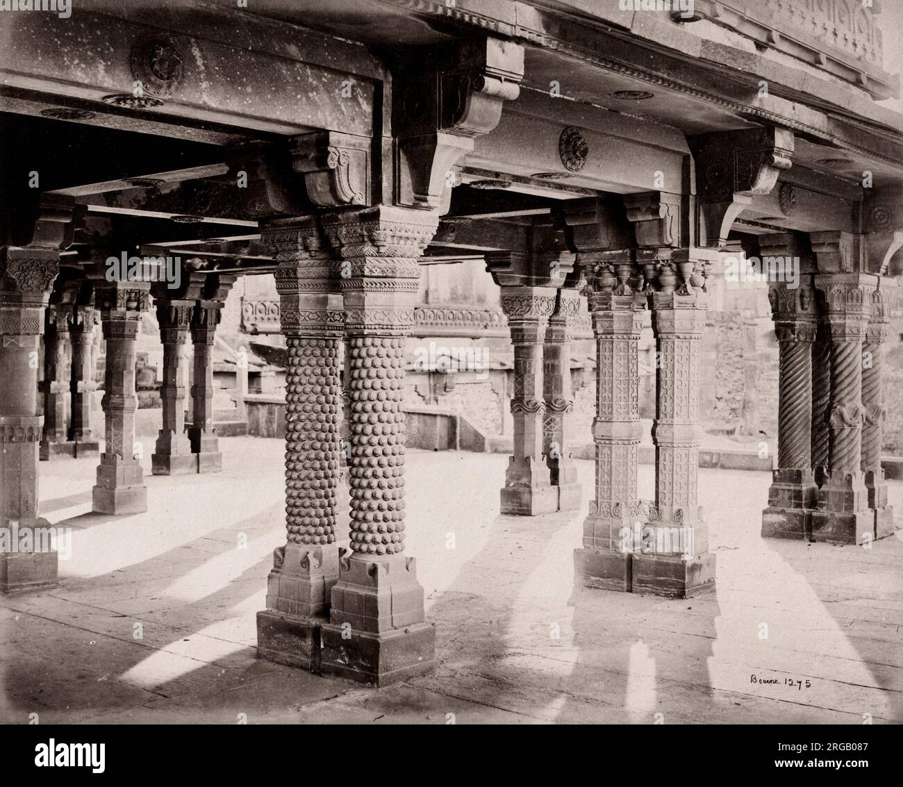 19th century vintage photograph India - carved columns in the Panch ...