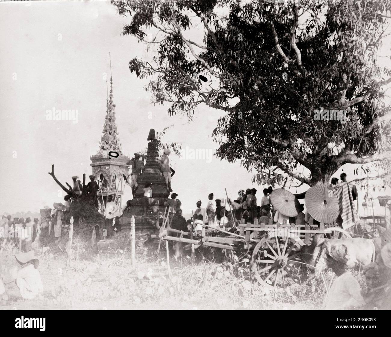 Vintage 19th century photograph: cremation of a Burmese Buddhist monk ...