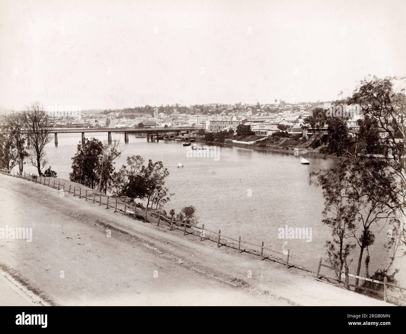 Vintage 19th century photograph: Victoria Bridge, Brisbane, Queensland, Australia Stock Photo