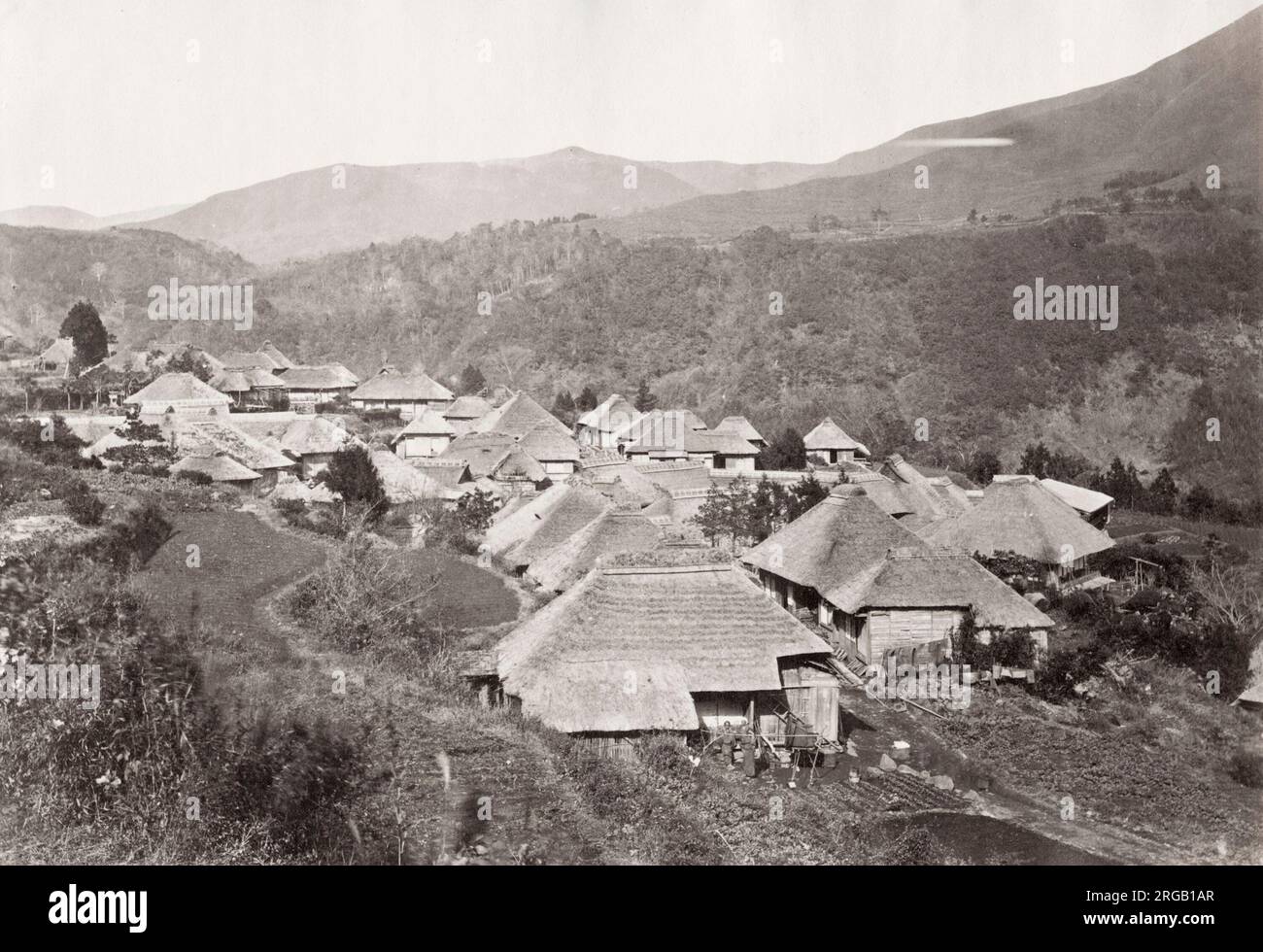 Vintage 19th century photograph: village of Miyanoshita, Japan, well known for its hot springs. Stock Photo