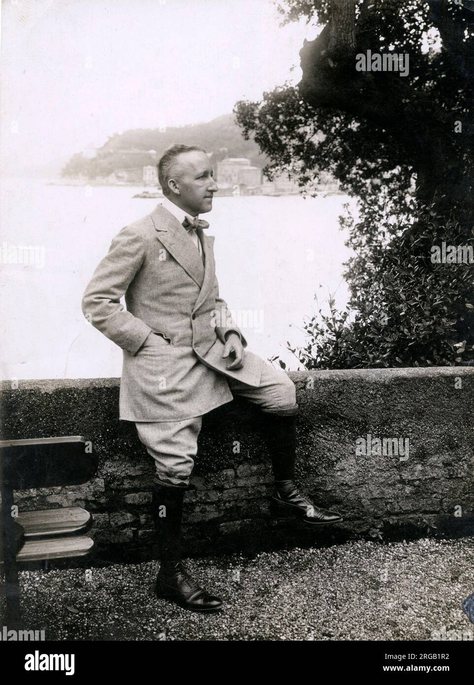 Early 20th century vintage press photograph - Siegfried Helferich Richard Wagner (6 June 1869 - 4 August 1930) was a German composer and conductor, the son of Richard Wagner. He was an opera composer and the artistic director of the Bayreuth Festival from 1908 to 1930, photographed near Genoa, Italy., c.1920s Stock Photo