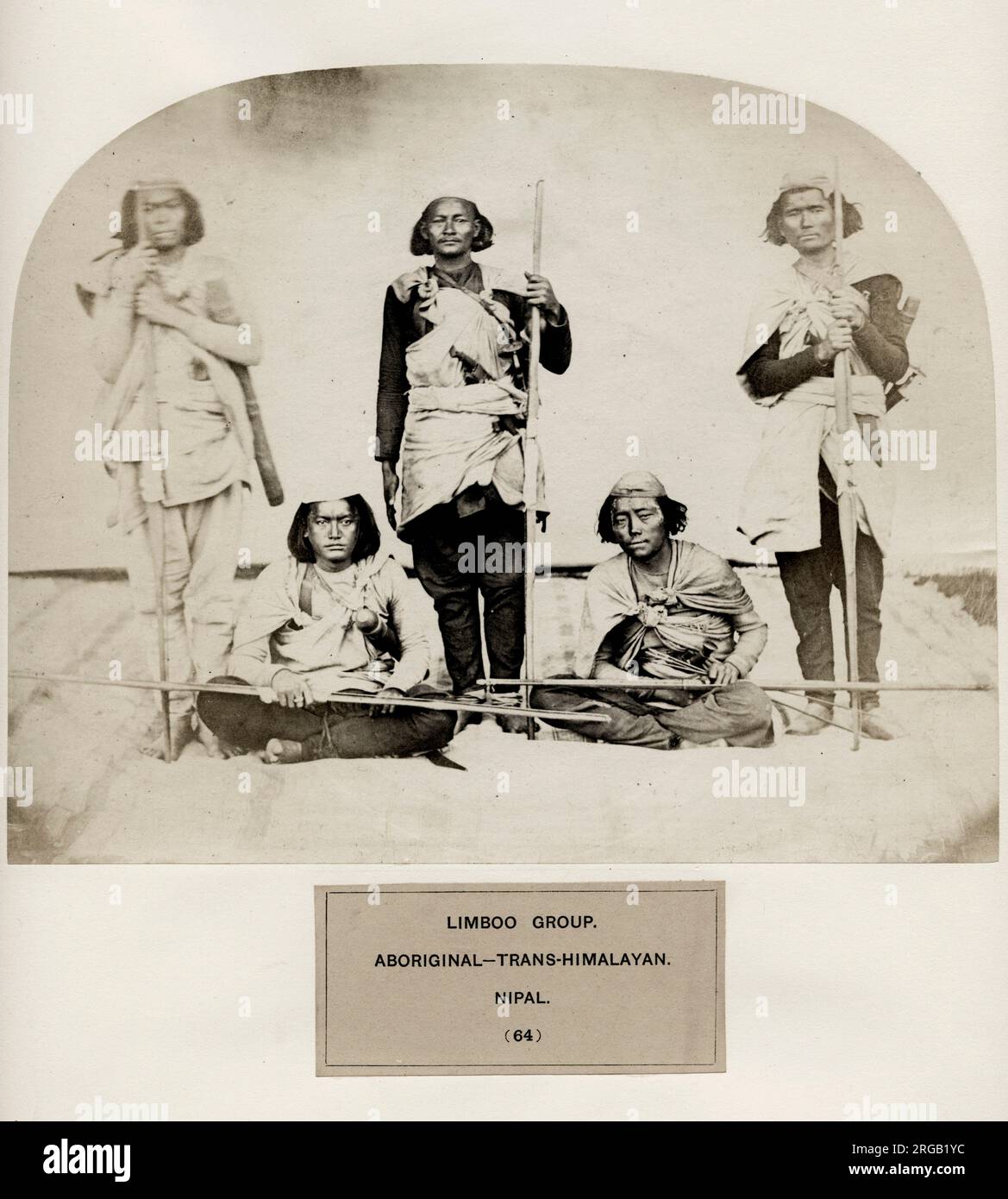 19th century vintage photograph - The People of India: A Series of Photographic Illustrations, with Descriptive Letterpress, of the Races and Tribes of Hindustan - published in the 1860s under order of the Viceroy, Lord Canning - Limboo (Limbu) group - Aboriginal - Trans-Himalayan, Nipal, Nepal. Stock Photo