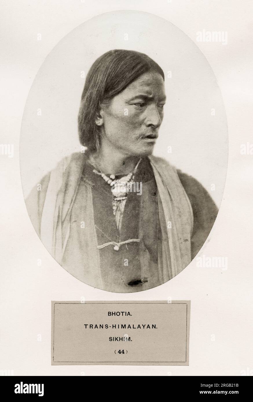 19th century vintage photograph - The People of India: A Series of Photographic Illustrations, with Descriptive Letterpress, of the Races and Tribes of Hindustan - published in the 1860s under order of the Viceroy, Lord Canning - Bhotia Bhutia, Trans-Himalayan, Sikhim. Stock Photo