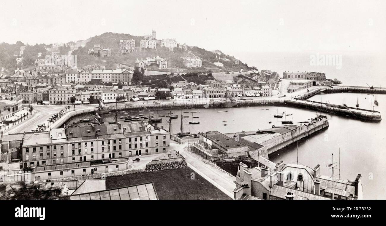Vintage 19th century photograph: town and harbour at Torquay, Devon, England Stock Photo