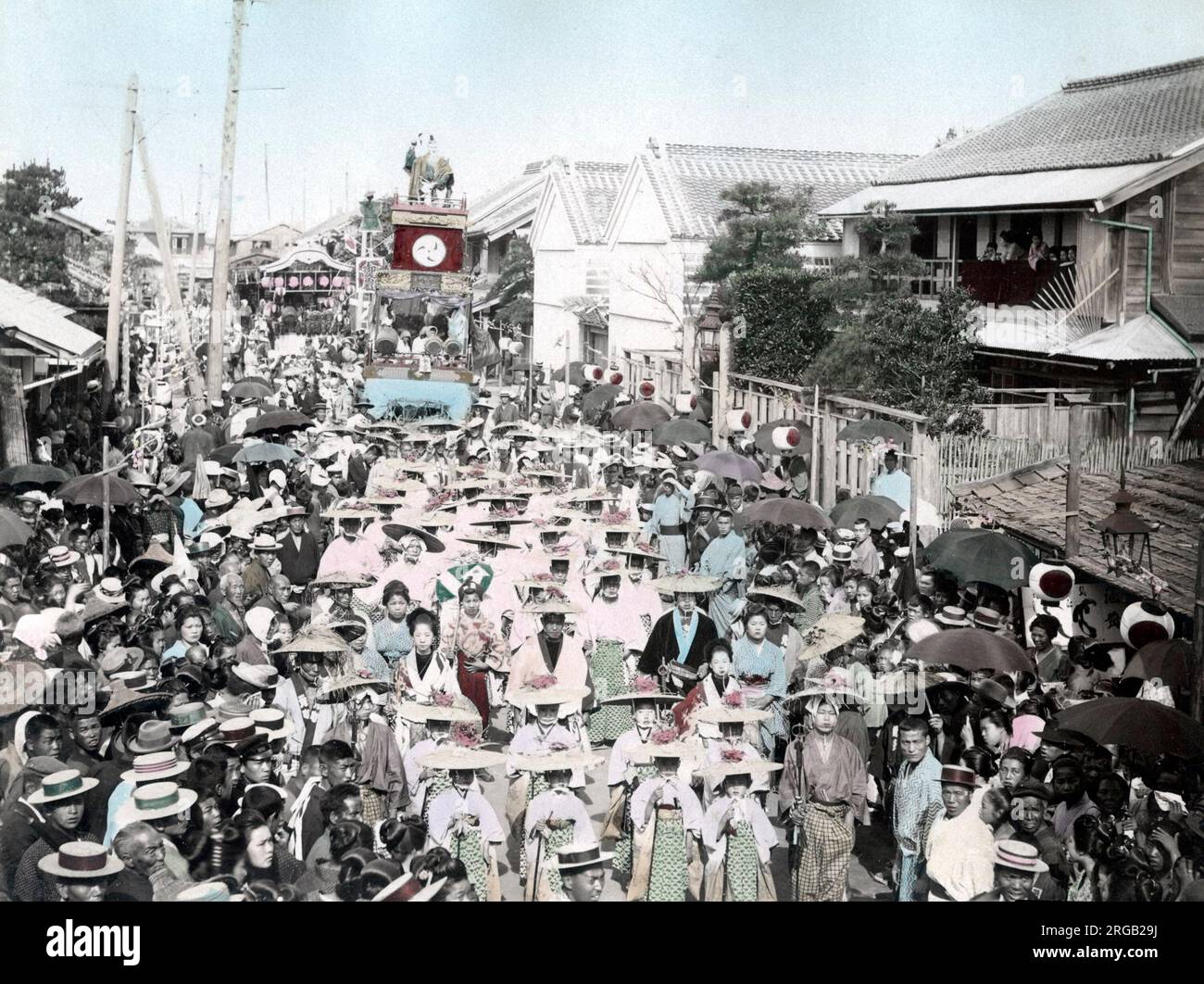 Street procession, festival or carnival, Japan, c.1890 Vintage late 19th century photograph Stock Photo