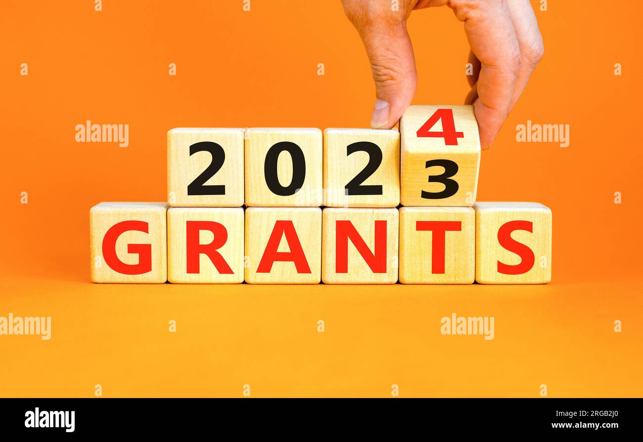 Planning 2024 grants new year symbol. Businessman turns a wooden cube