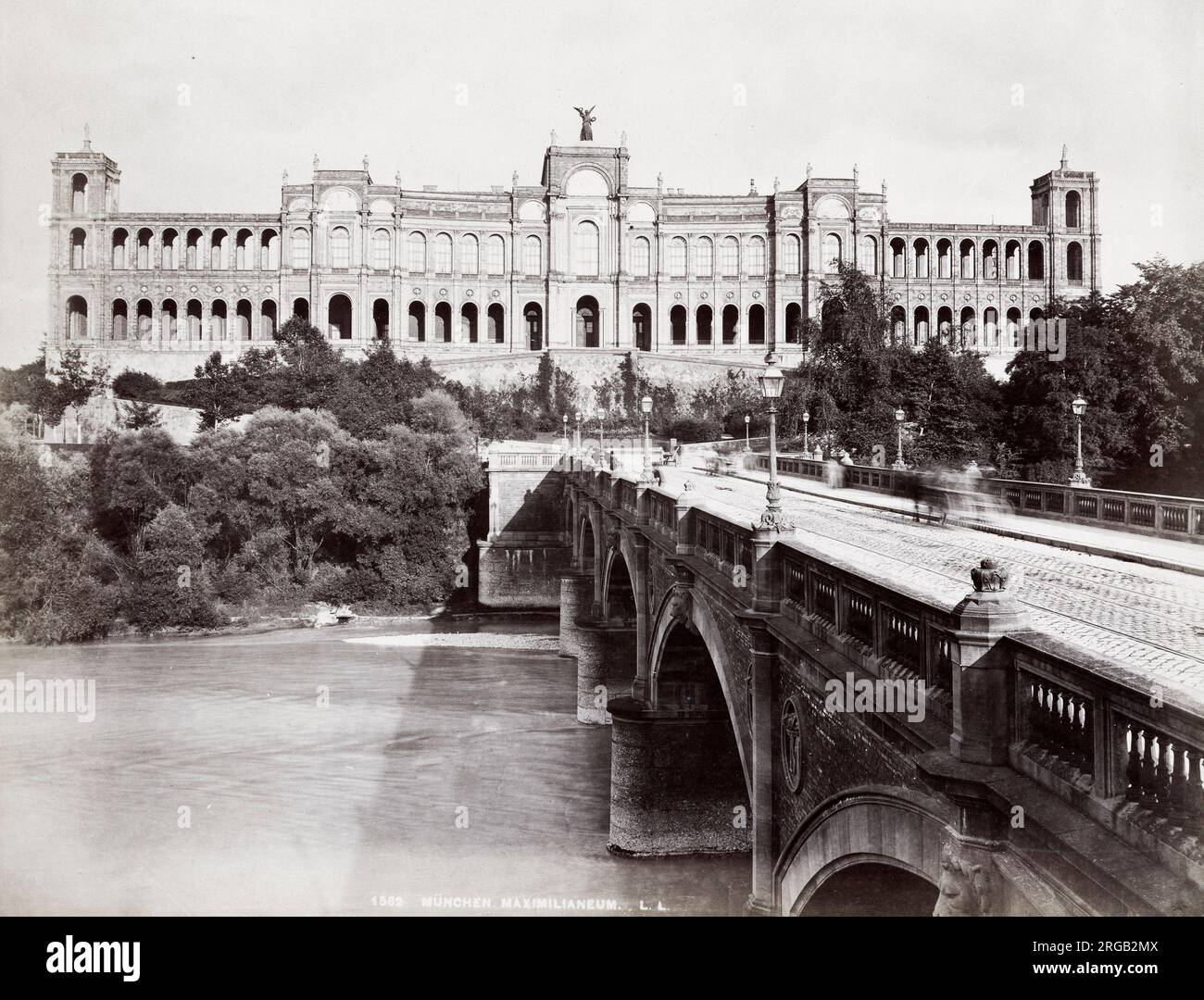 Vintage 19th century photograph - Maximilianeum, Bavarian parliament building, palace, Munich, Germany Stock Photo