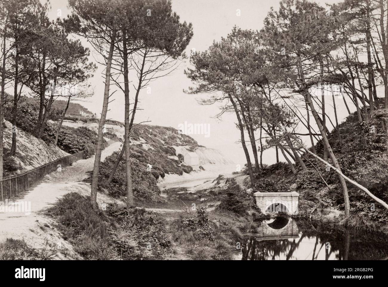 Vintage 19th century photograph: Branksome Chine Beach, Bournemouth Stock Photo