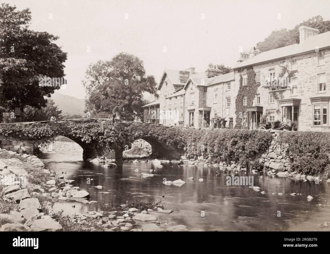 Vintage 19th century photograph: Beddgelert is a village and community in the Snowdonia area of Gwynedd, Wales. Stock Photo