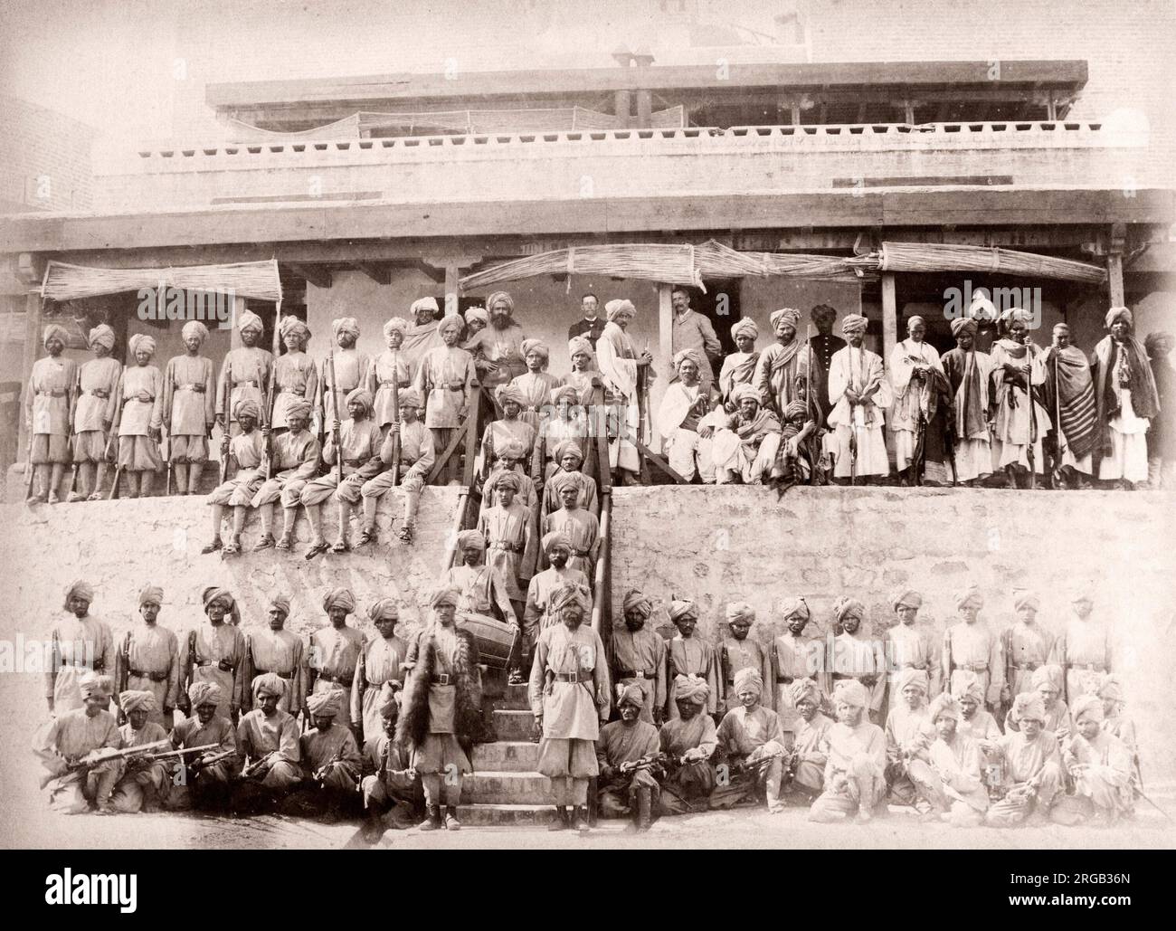 19th century vintage photograph India - Kuki Khel, Afridi native regiment, British army, c.1880s Stock Photo