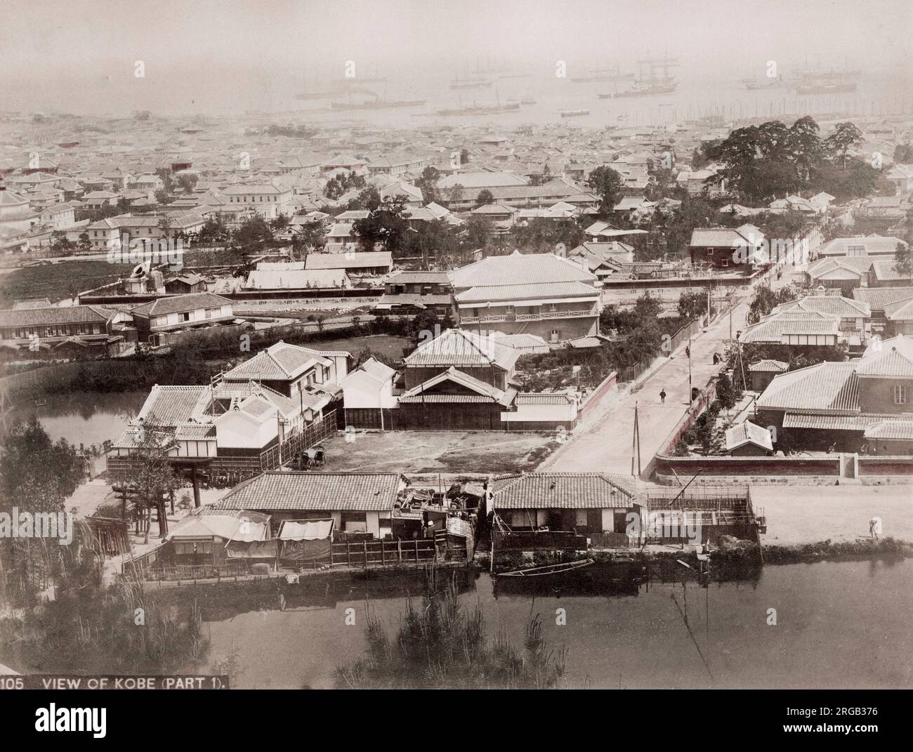 Vintage 19th century photograph: high angled view of Kobe, Japan. Stock Photo