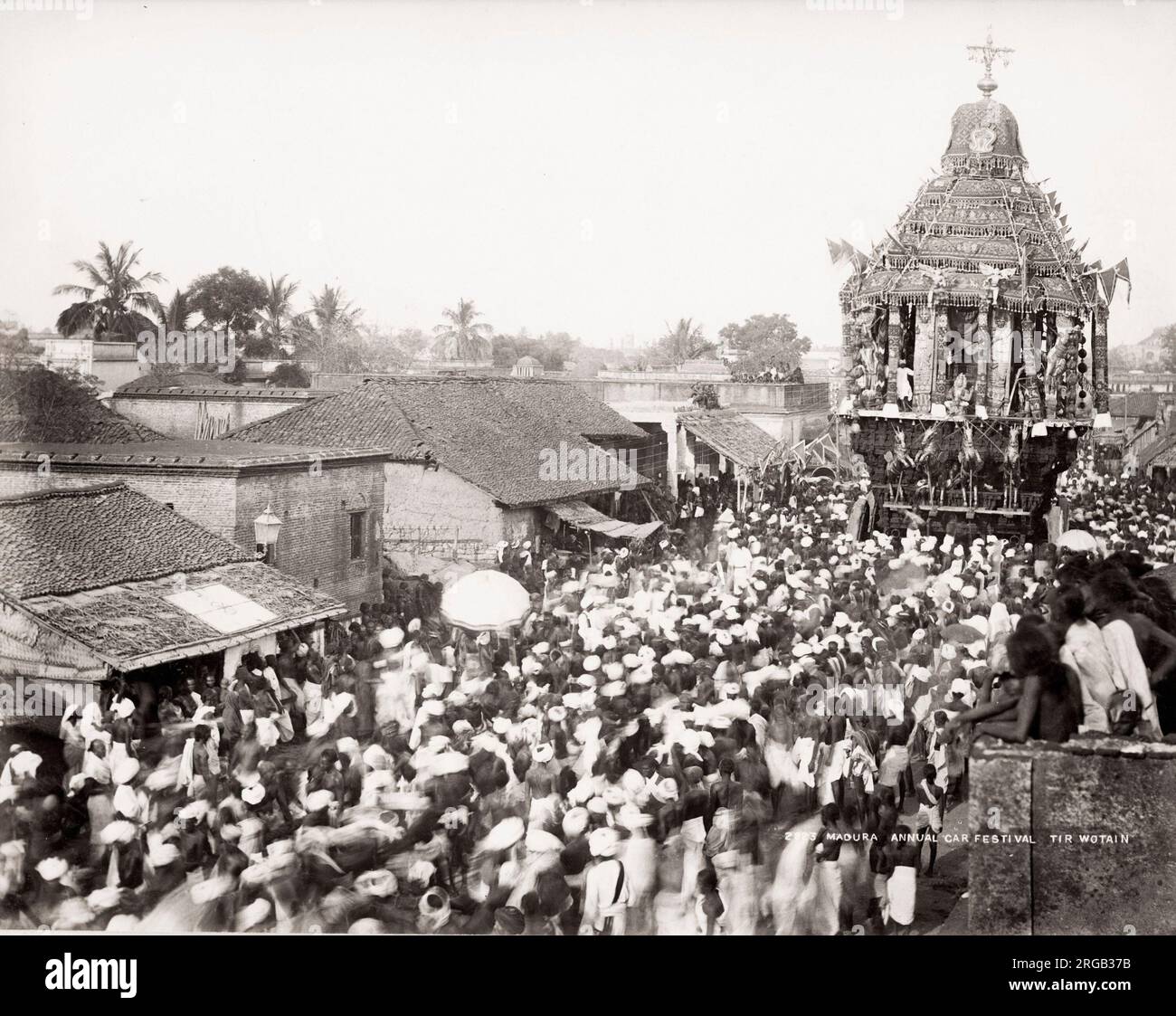 Vintage 19th century photograph: annual car festival, Madura, India. Chithirai Festival or Chithirai Thiruvizha is an annual celebration celebrated in the city of Madurai during the month of April. Stock Photo