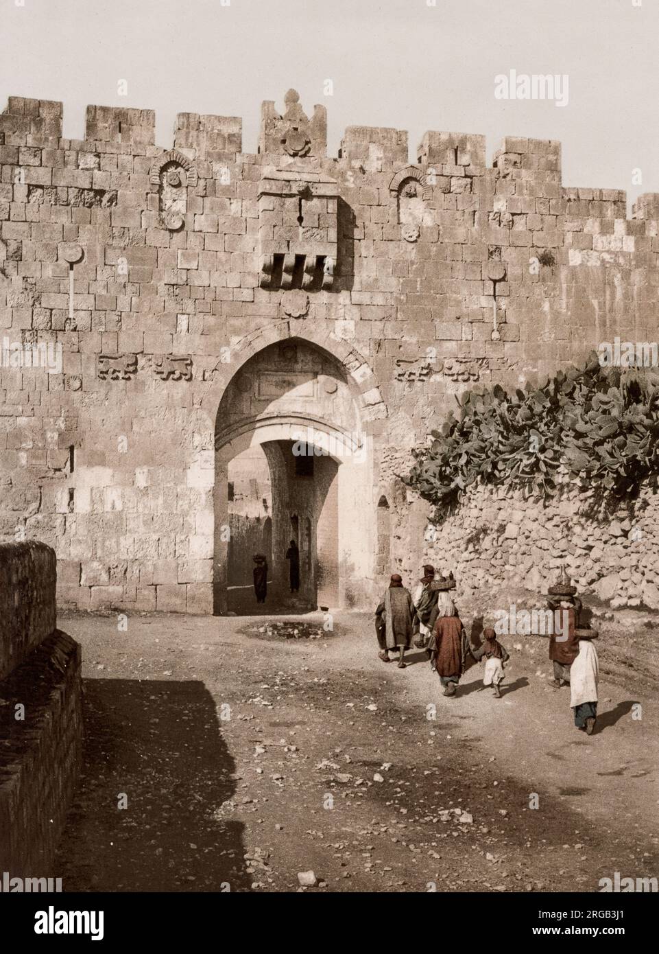 Vintage 19th century photograph: St. Stephen's Gate, Lion Gate, Jerusalem, Palestine, modern Israel. Stock Photo