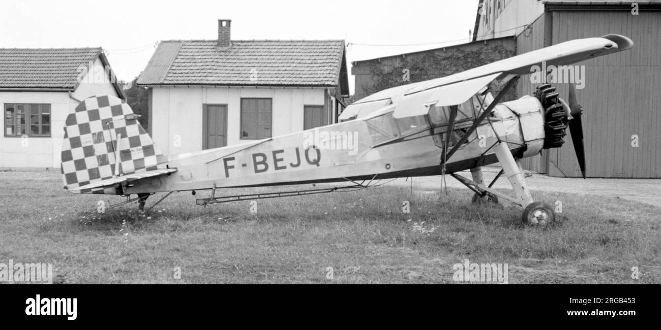 Morane-Saulnier MS.502 Criquet F-BEJQ (msn 670), equipped as a banner tug. This aircraft was used as a launch platform for 'Birdman' Leo Valentin. He was killed near Liverpool (Speke) on 20 May 1956 when a wing was damaged as he left the aircraft. Stock Photo