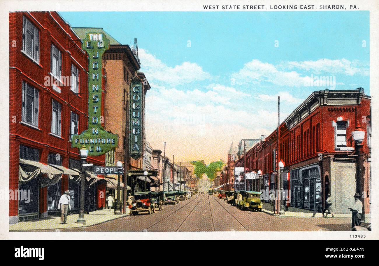 West State Street, Looking East, Sharon, Pennsylvania, USA Stock Photo