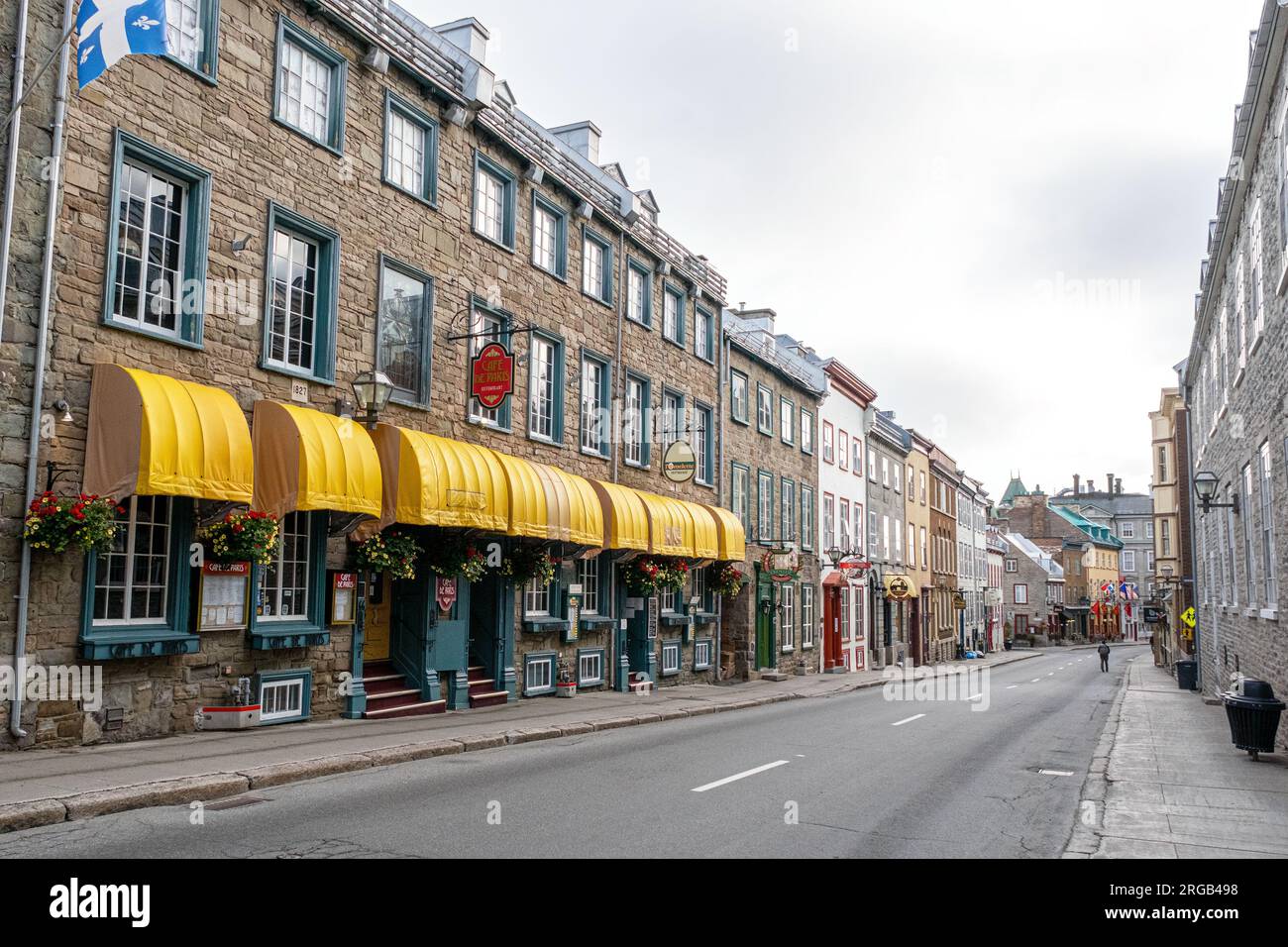 Typical street in Old Quebec City photographed in Early morning. Stock Photo