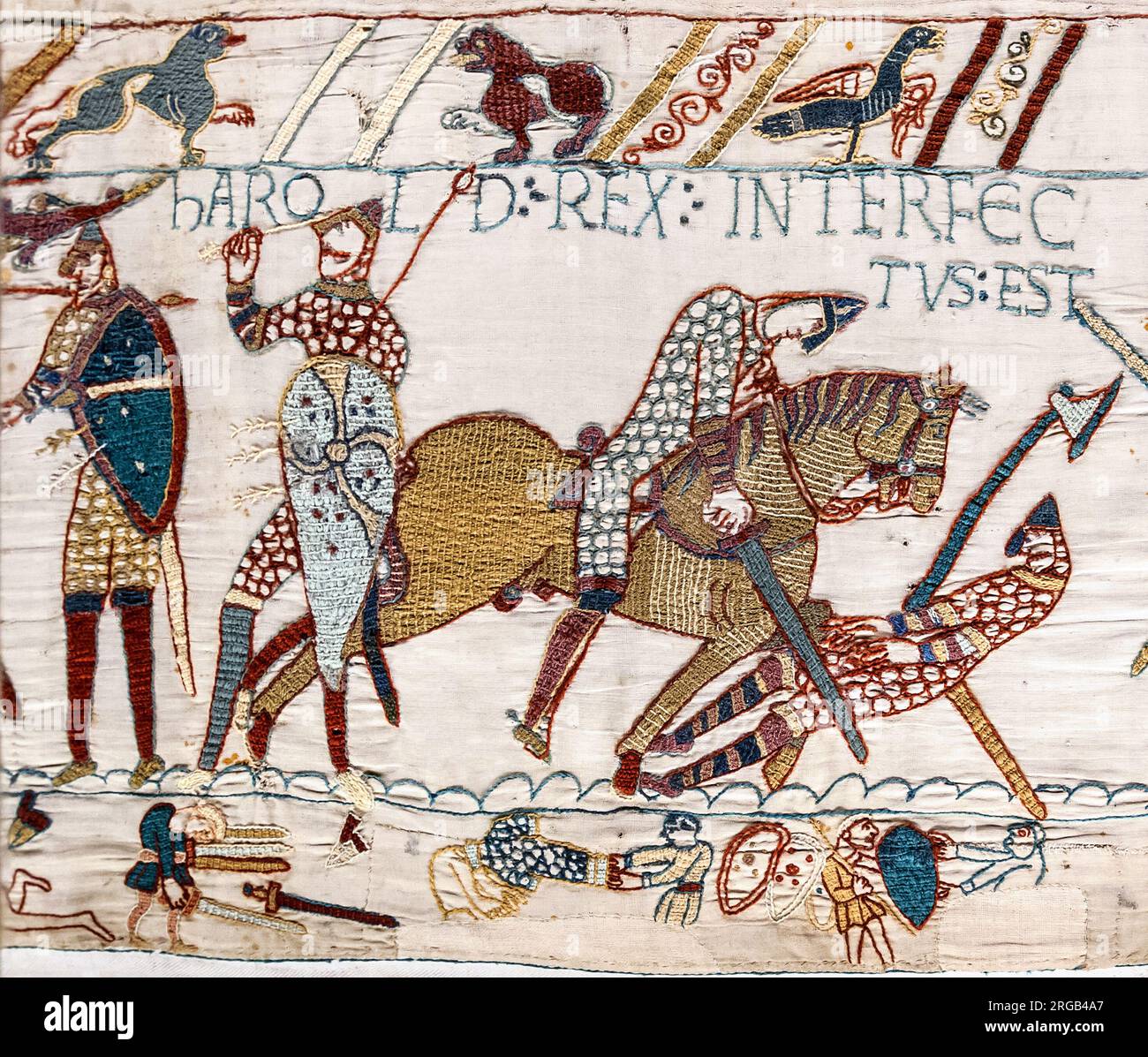 Bayeux Tapestry - The death of King Harold II at Battle of Hastings. Stock Photo