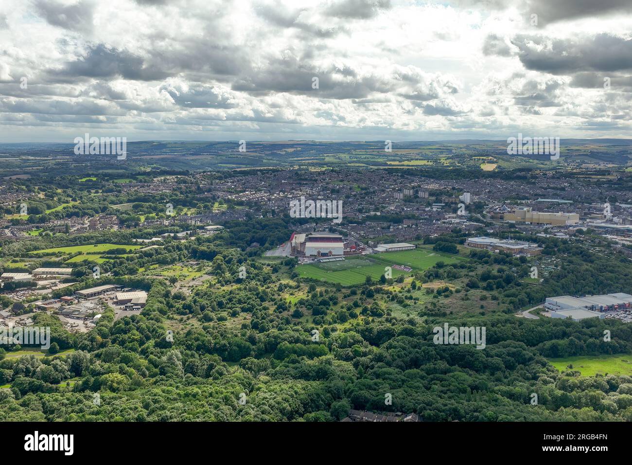 A aerial view of Oakwell ahead of the Carabao Cup match Barnsley vs Tranmere Rovers at Oakwell, Barnsley, United Kingdom. 8th Aug, 2023. (Photo by Mark Cosgrove/News Images) in Barnsley, United Kingdom on 8/8/2023. (Photo by Mark Cosgrove/News Images/Sipa USA) Credit: Sipa USA/Alamy Live News Stock Photo