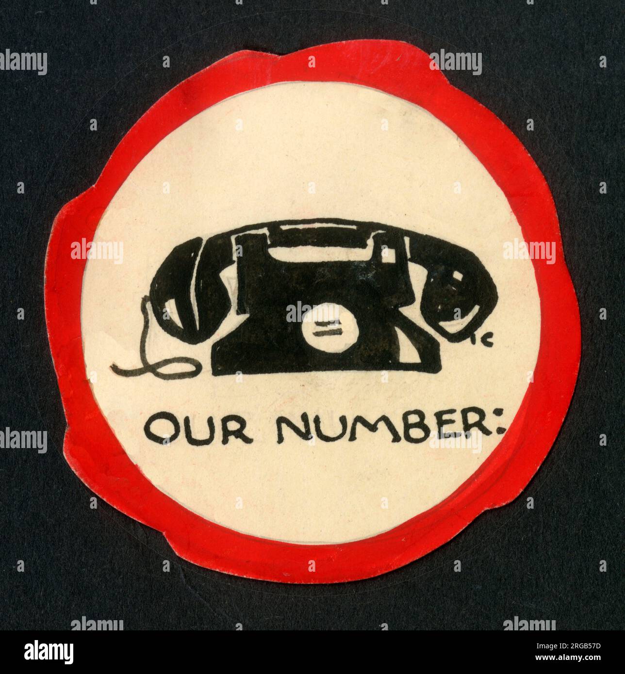 Small circular gift tag - original artwork - Our Number - Telephone. Stock Photo