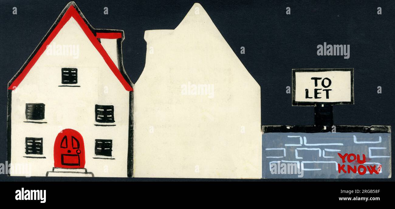 Original Artwork - Design for a fold-out New Home - New Address - greetings card in the shape of a house. Stock Photo