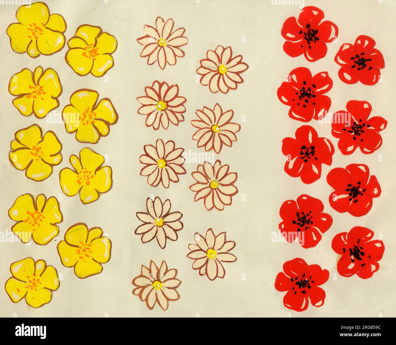 Original Artwork - painted flowers - counters for a game design, My Flower Day. Stock Photo