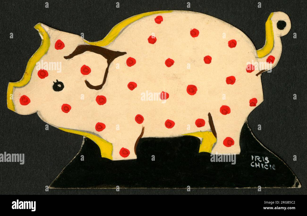 Original Artwork - A little spotty pig from Noah's Ark - Christmas design. Stock Photo