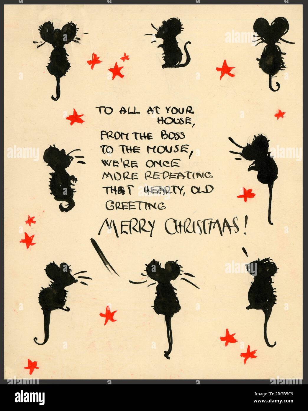 Original Artwork - Christmas greetings from eight mice. Stock Photo