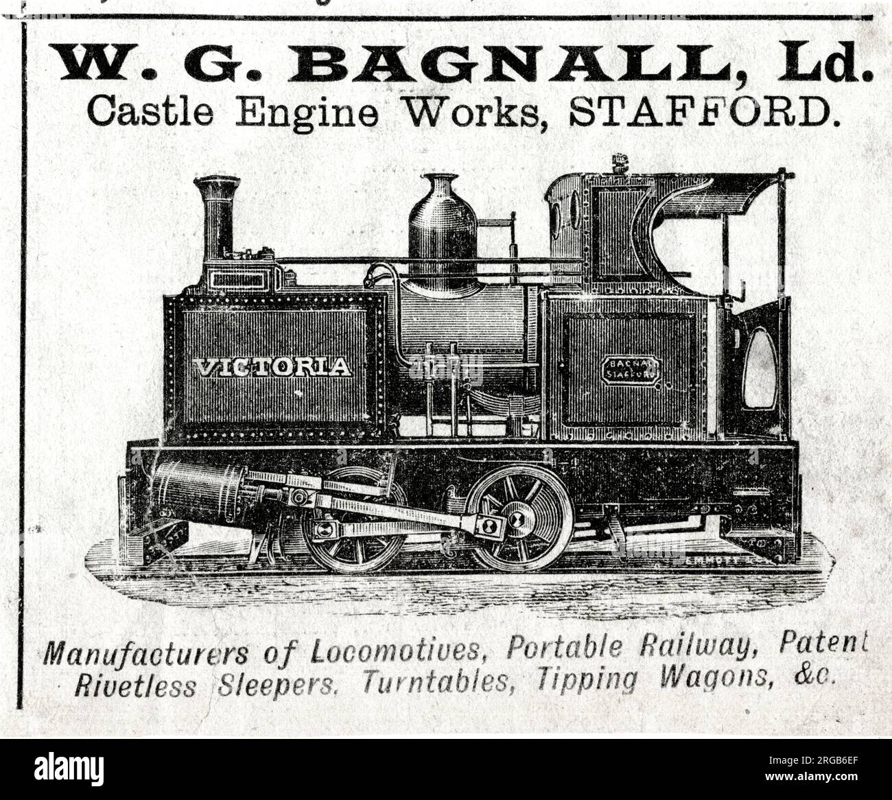 Advert, Locomotive Train 'Victoria' manufactured by Bagnall, Castle Engine Works, Stafford Stock Photo