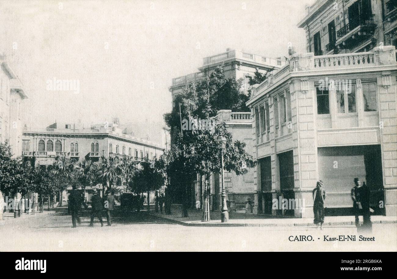 Qasr El Nil Street in downtown Cairo, Egypt - home to many businesses, restaurants, and with an active nightlife. Stock Photo