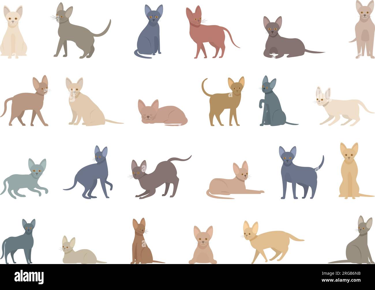 Cornish Rex icons set cartoon vector. Cat animal. Face nature Stock Vector