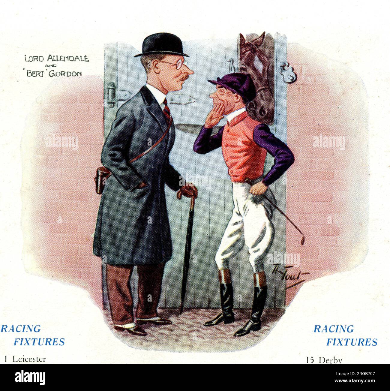 Racehorse owner Lord Allendale and 'Bert' Gordon, jockey, racing fixtures Stock Photo