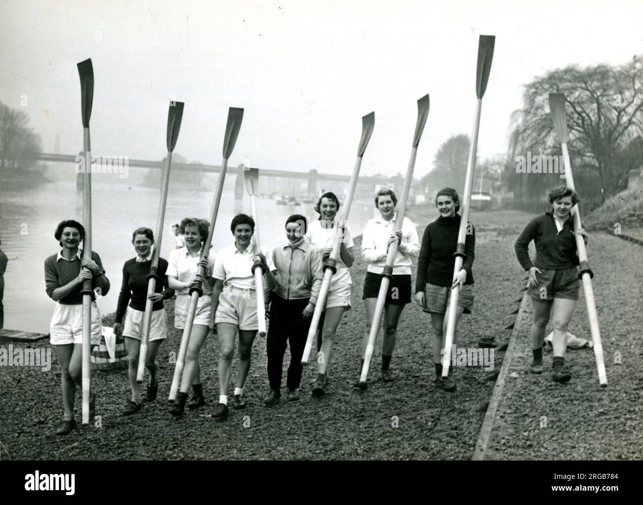 London University Women's Rowing Eight Team by the River Thames, 21