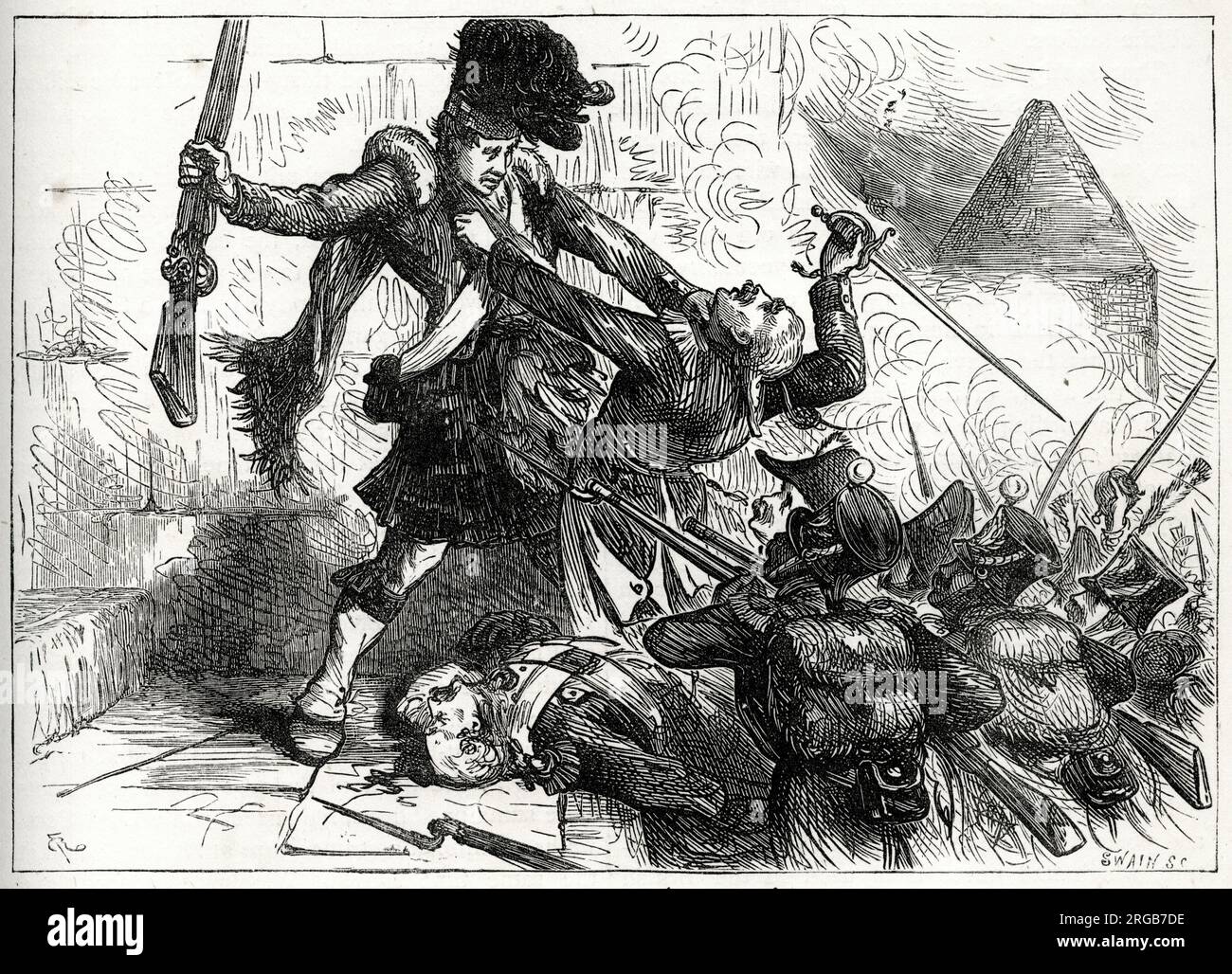 The Fraser Sentinel (of the Fraser Fencible Highlanders), Wexford Rebellion, Ireland, May to June 1798. The sentinel refused to leave his post in the face of an attack by French soldiers, despite being told to retreat, and was eventually killed. Stock Photo