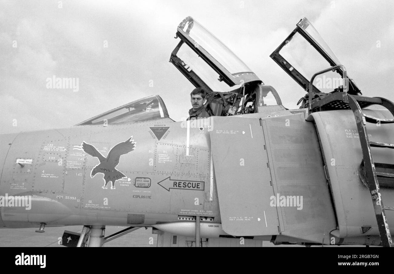 Royal Air Force - McDonnell Douglas Phantom FGR.2 XV410, of No.23 Squadron, on the line at RAF Wattisham. Shortly after this photo was taken, 23 Squadron deployed to RAF Stanley in the Falkland islands, to provide Air Defence and Close Support for British Forces Falkland Islands (BIFFI). Stock Photo