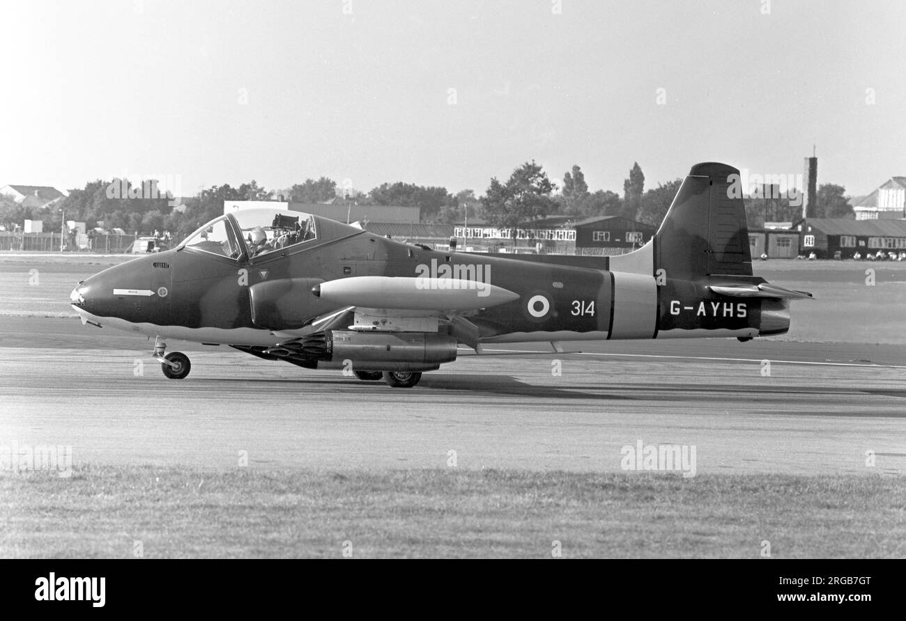 BAC 167 Strikemaster Mk.84 G-AYHS / '314' (msn EEP/JP/1934, RSingAF '314'), of the Republic of Singapore Air Force prior to delivery, at the 1970 SBAC Farnborough Air Show, on 11 September 1970. Stock Photo