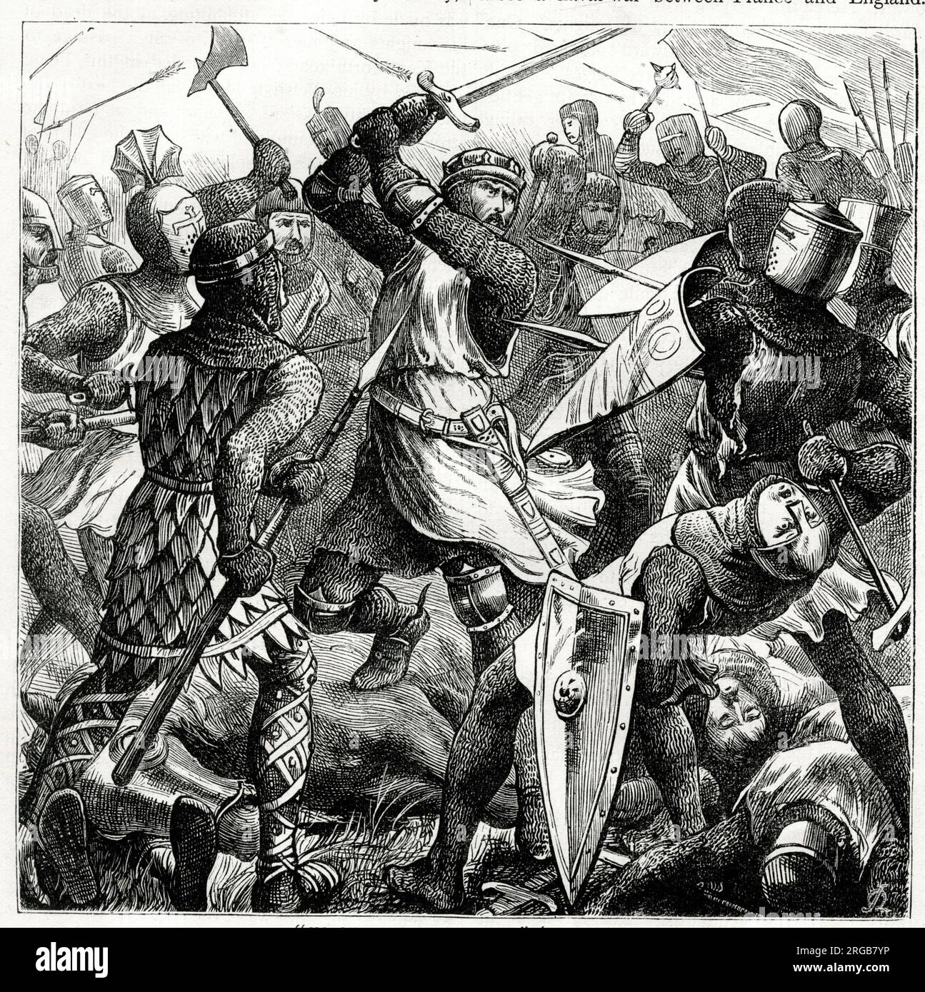 No Quarter to Traitors - Prince Edward (later King Edward I) fighting against Simon de Montfort, Earl of Leicester, at the Battle of Evesham, 4 August 1265, part of the Second Barons' War (1264-1267). Stock Photo