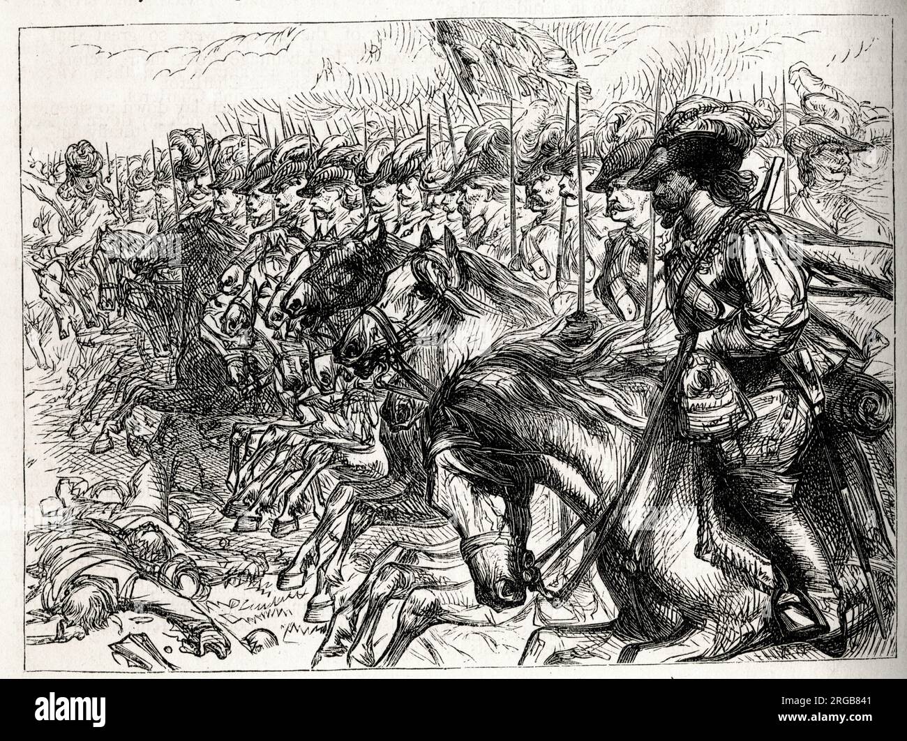 Charge of French cavalry at the Battle of Neerwinden or Landen, in the Spanish Netherlands (present-day Belgium), 29 July 1693, part of the Nine Years' War (1688-1697). Stock Photo
