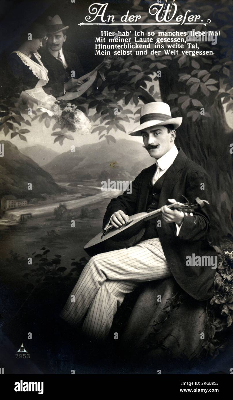 Smart Gent sits beneath a tree with his lute, dreaming of his sweetheart and composing some