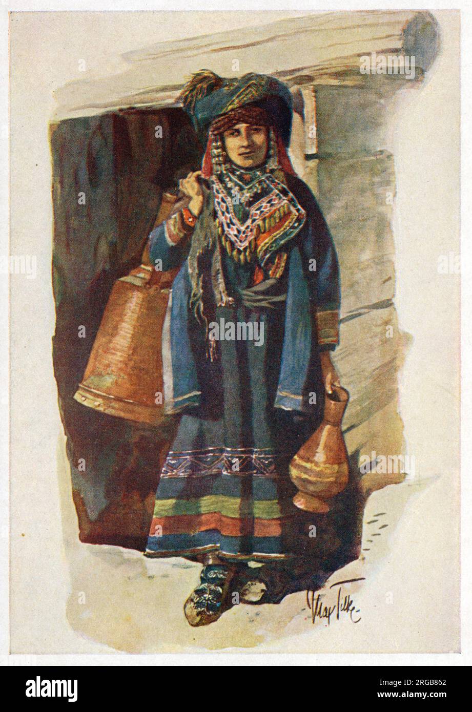 People of the Caucasus series by Max Karl Tilke - Khevsur woman from Georgia (based heavily on a photograph by D A Nikitin of 1881). Stock Photo