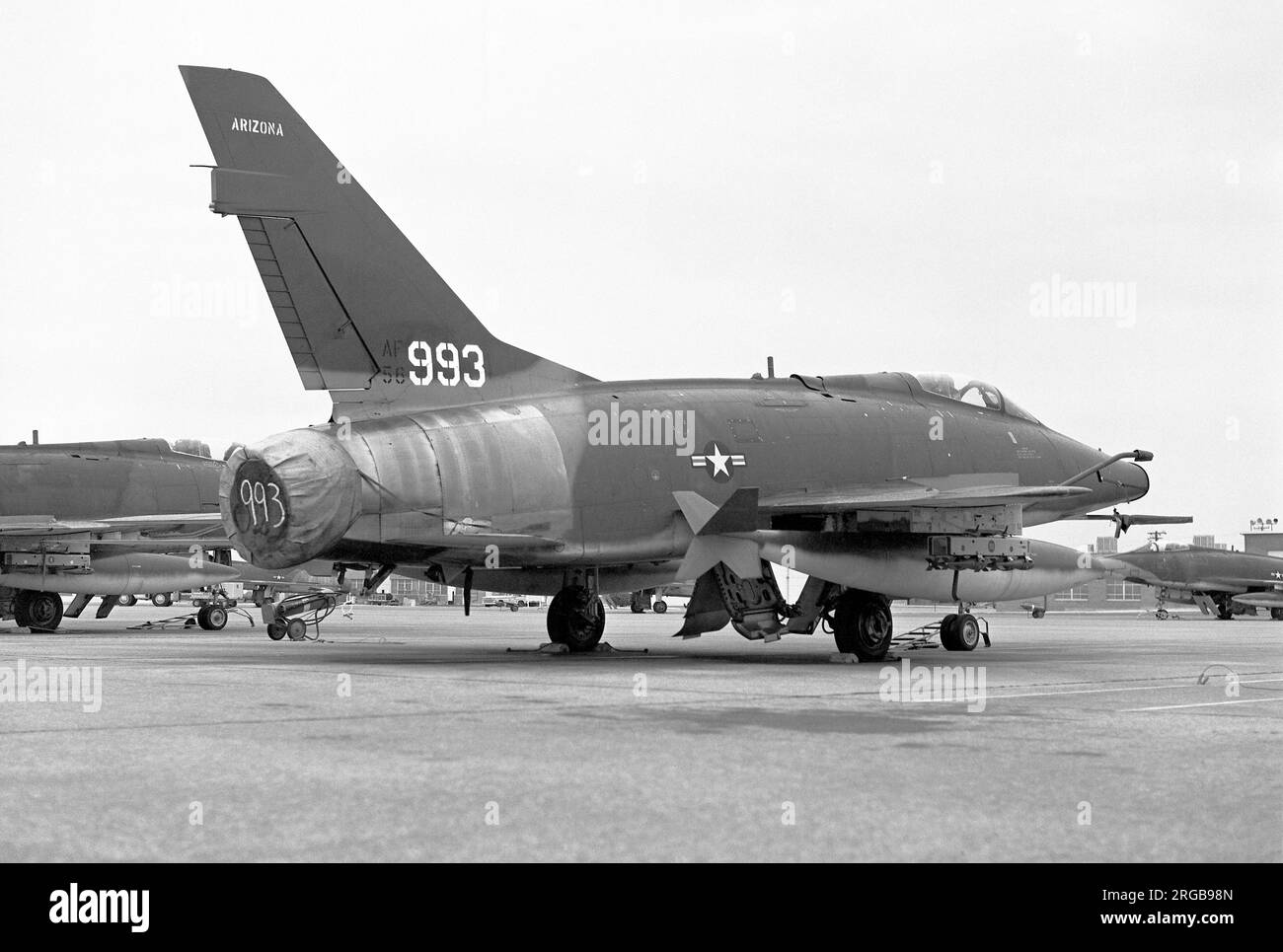 United States Air Force - North American F-100D-65-NA Super Sabre 56-2993 (msn 235-91), of the Arizona Air National Guard, at Tucson in January 1976. Stock Photo