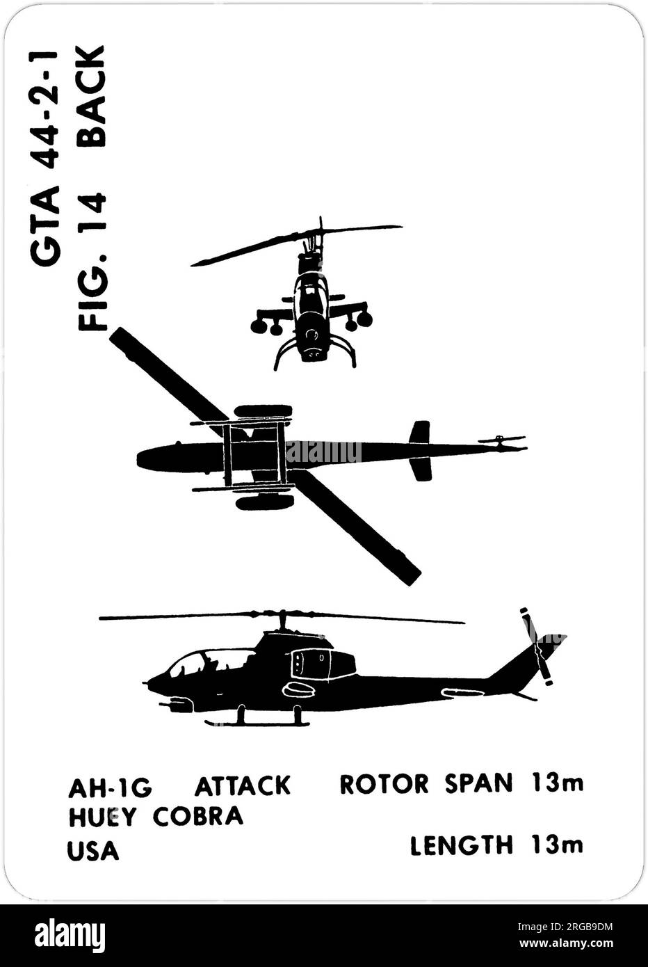 Bell AH-1G Cobra. This is one of the series of Graphics Training Aids (GTA) used by the United States Army to train their personnel to recognize friendly and hostile aircraft. This particular set, GTA 44-2-1, was issued in July1977. The set features aircraft from: Canada, Italy, United Kingdom, United States, and the USSR. Stock Photo